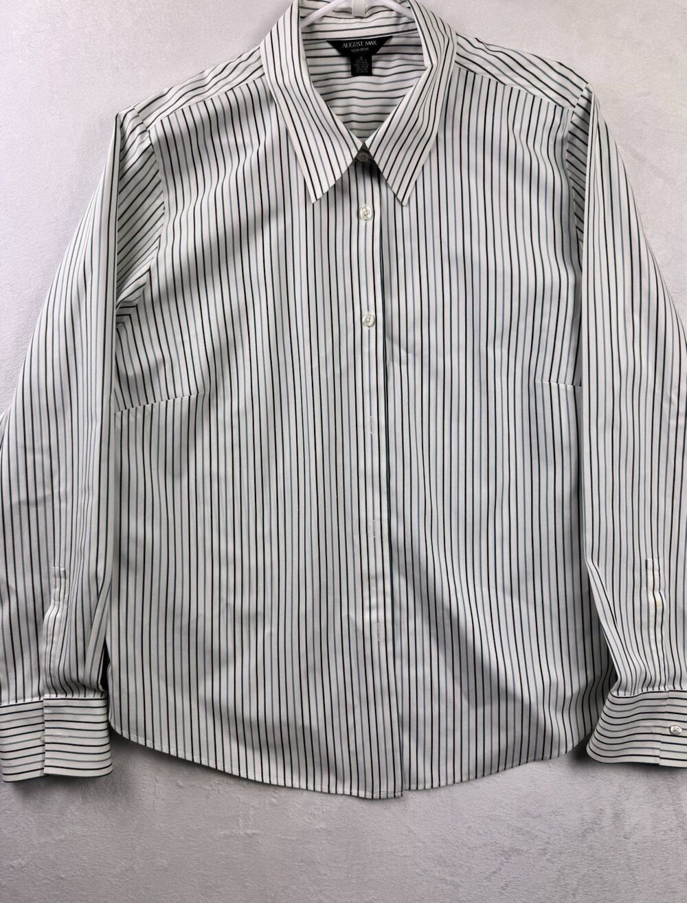 August Max Women’s 1X White Green Striped Button Down Shirt Plus Size Blouse